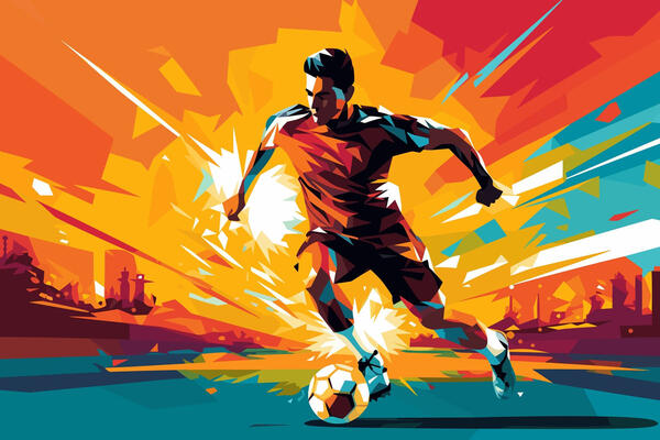 Bild vergrößern: Illustration eines Fussballers der sich mit dem Ball fortbewegt.