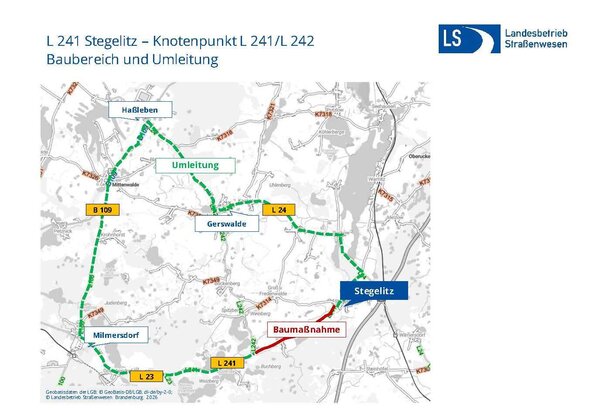 Bild vergr&ouml;&szlig;ern: L 241 Stegelitz Knotenpunkt L 241/L 242 Baubereich und Umleitung