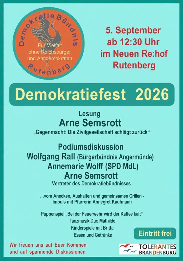 Bild vergr&ouml;&szlig;ern: Plakat Demokratiefest Rutenberg 2026